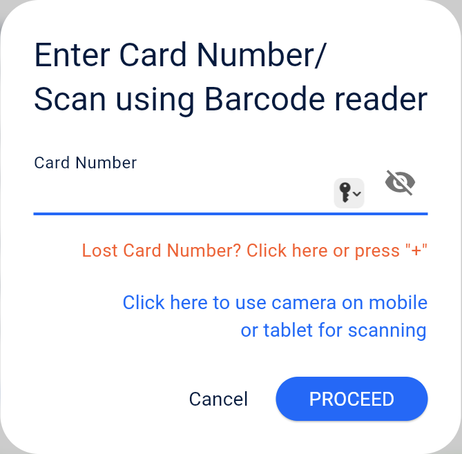 Point Hunt - Rewards Program - Enter card number screen