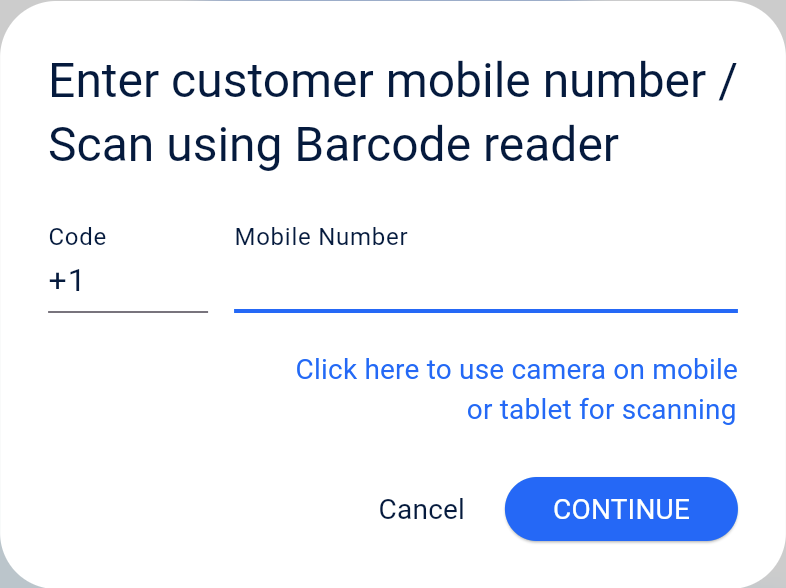 Point Hunt - Reward Program - Enter customer mobile number screen